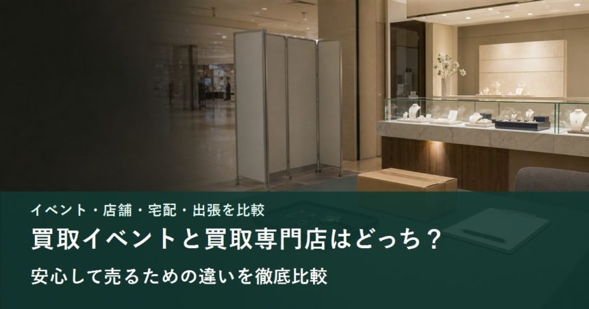 買取イベント、常設店舗、宅配買取、出張買取を比較するイメージ