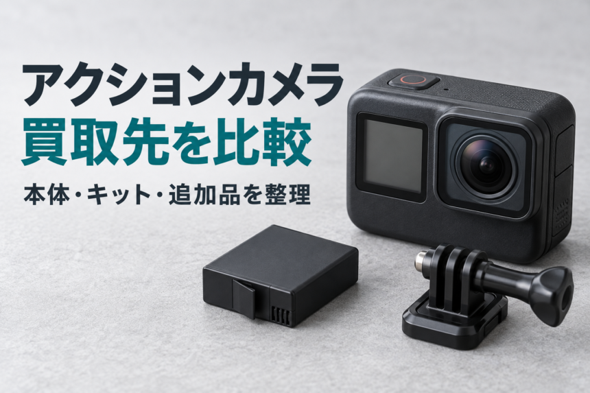アクションカメラの買取先比較。本体と付属品の生成イメージ