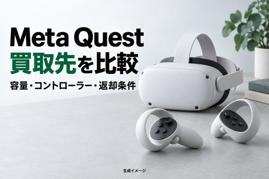 Meta Questの買取先を比較｜容量・付属品の確認と宅配2社の違い。生成イメージ
