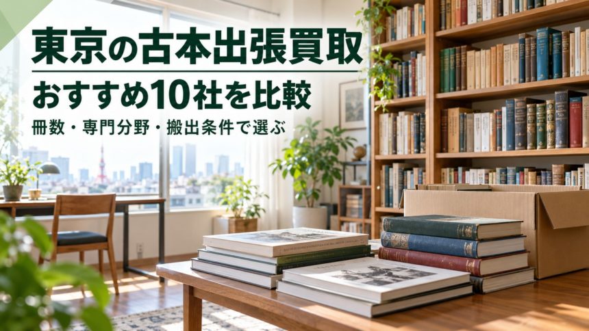 東京の古本出張買取10社比較。本棚と蔵書整理の生成イメージ